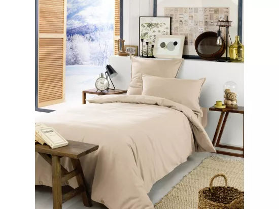 HEDDA - Housse de Couette 140x200cm Flanelle de Coton Coloris Sable