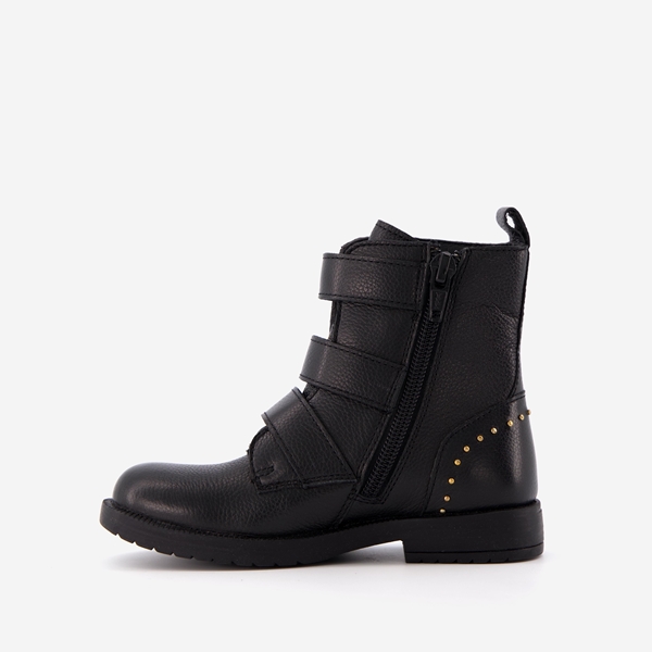 Groot leren meisjes biker boots zwart