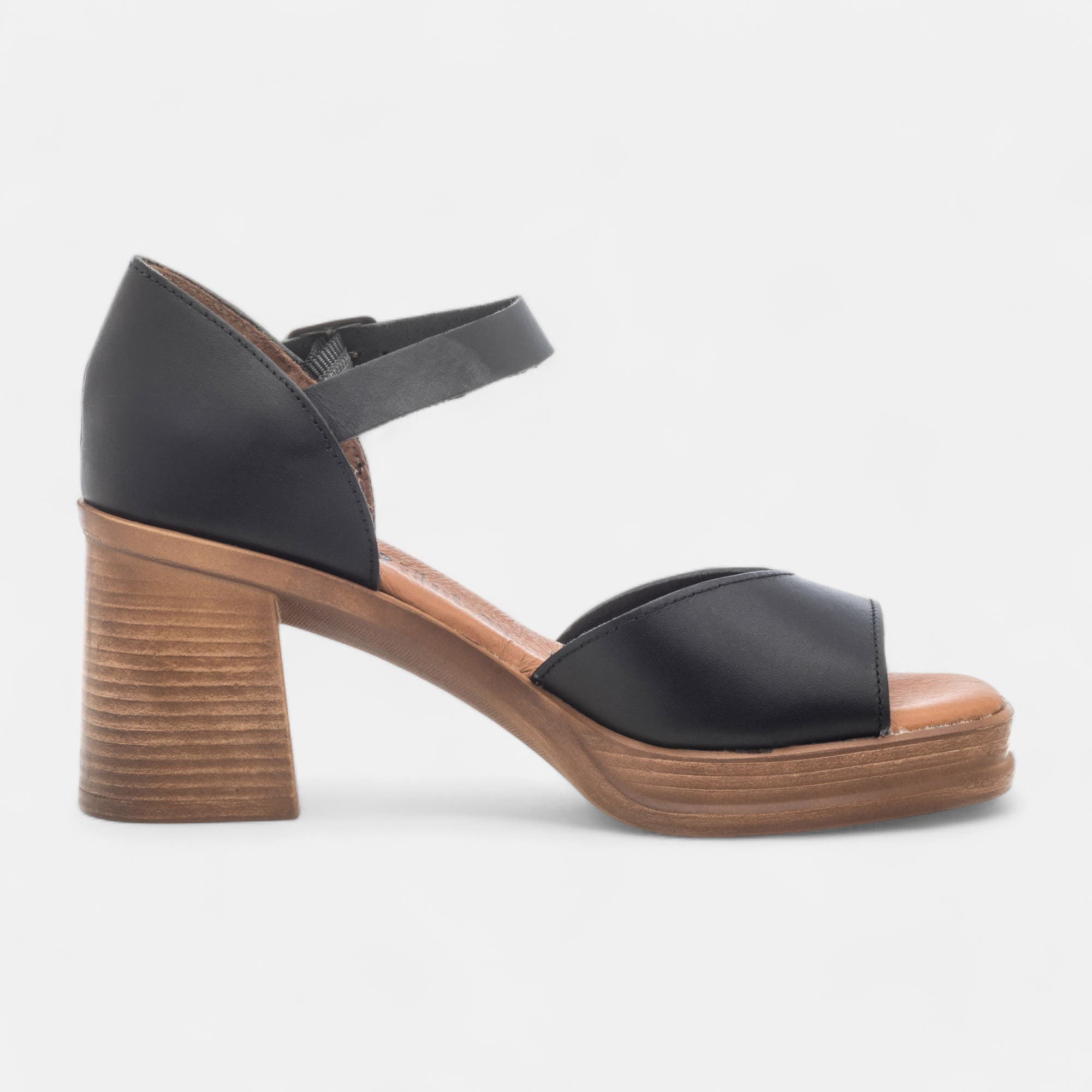 Nu-pieds à talon Femme en cuir noir