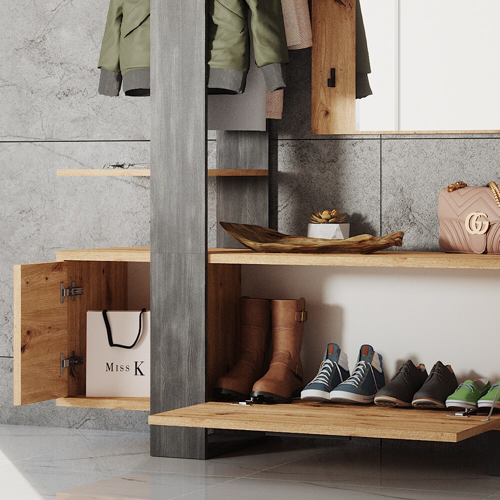 Vicco Flurgarderobe Dielengarderobe Garderobe Porto Schwarz Artisan Mediterran 120x190 cm Schlafzimmer Spiegel Kleiderstange Tür Fach Ablage rollbar