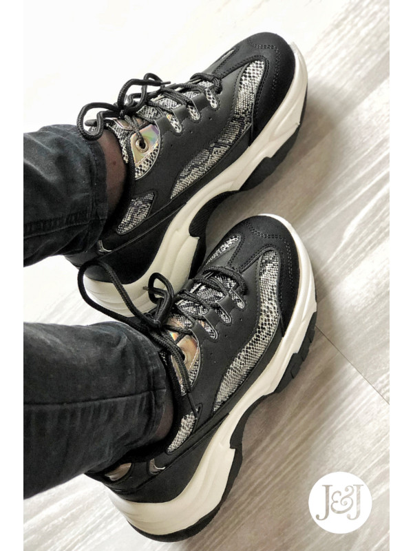 Baskets python noires 'Anais'
