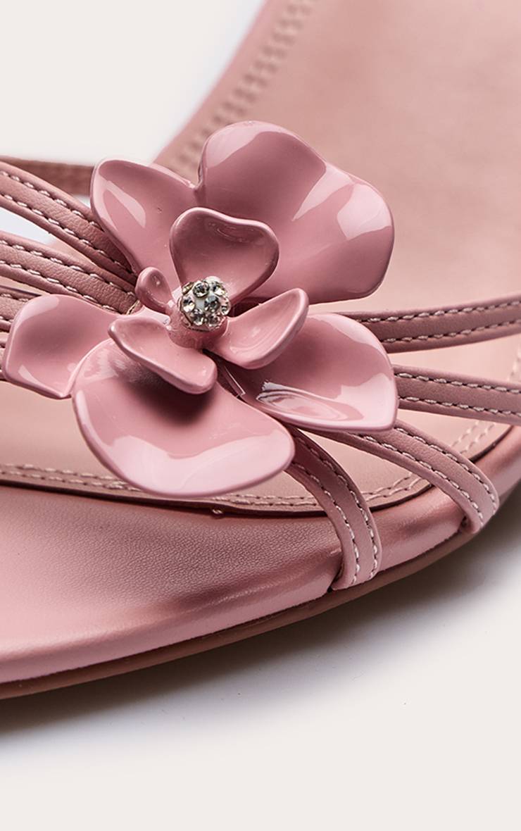 Rose Mules Compensées À Brides Larges Avec Ornement Floral