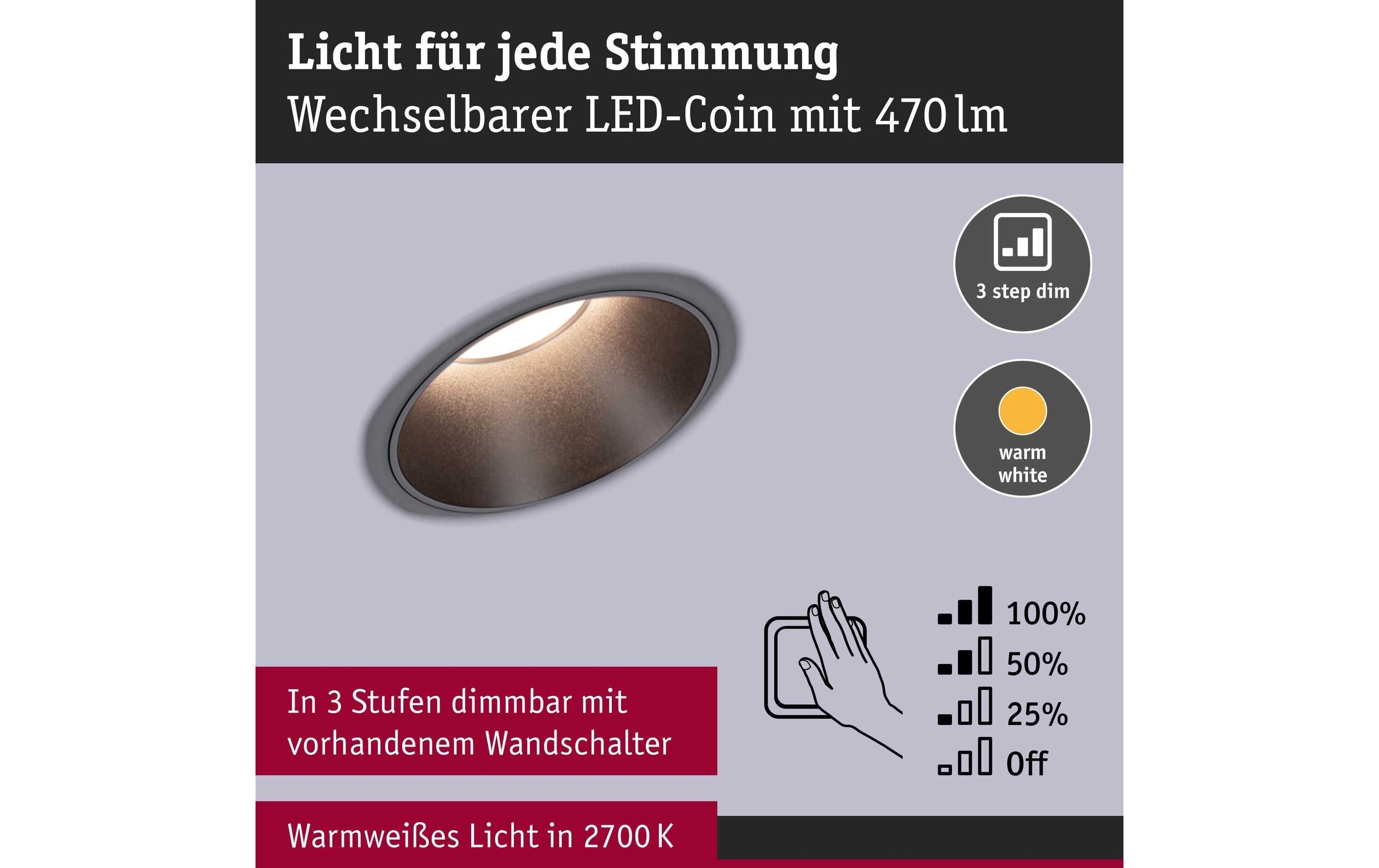 Einbauleuchte LED Cole Coin 3er-Set SchwarzDimmbare Einbauleuchte