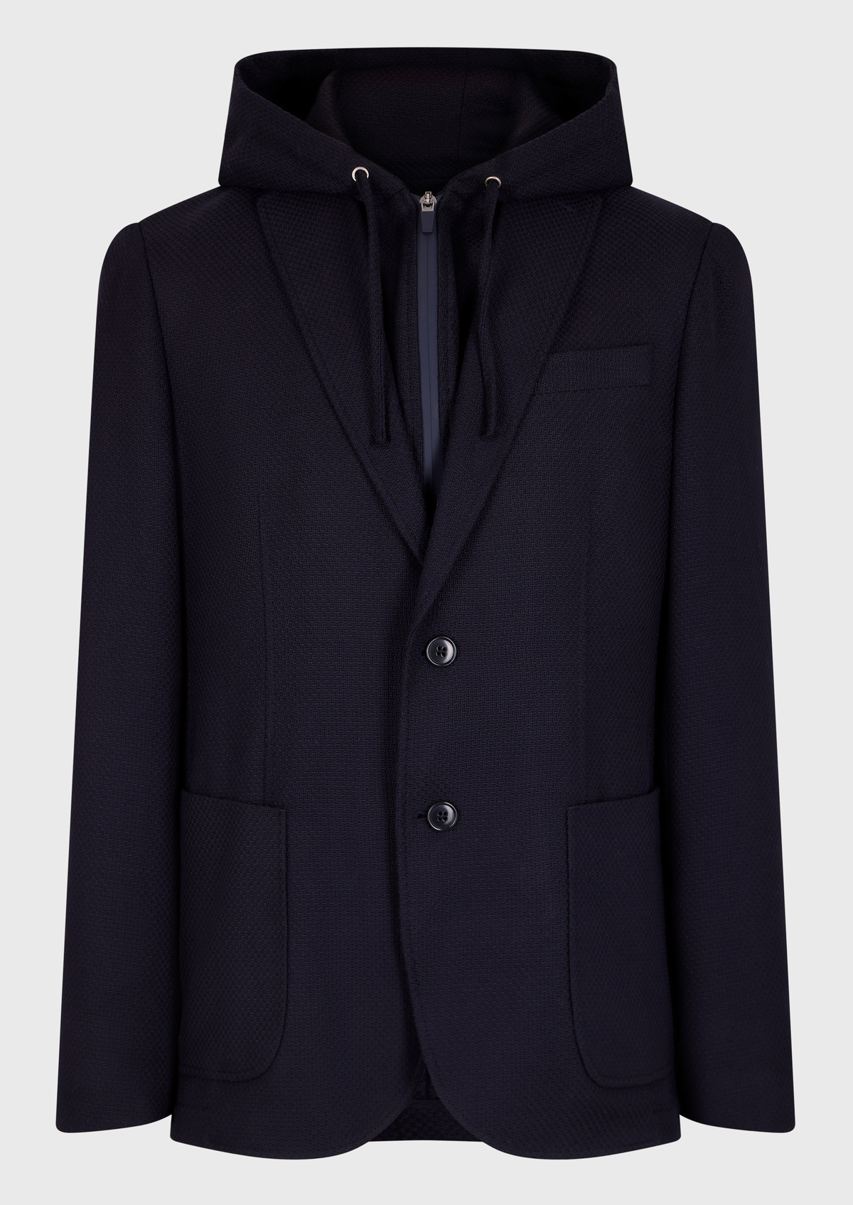 Veste casual Regular en coton bio et polyamide recyclé unis bleu marine à parementure capuche