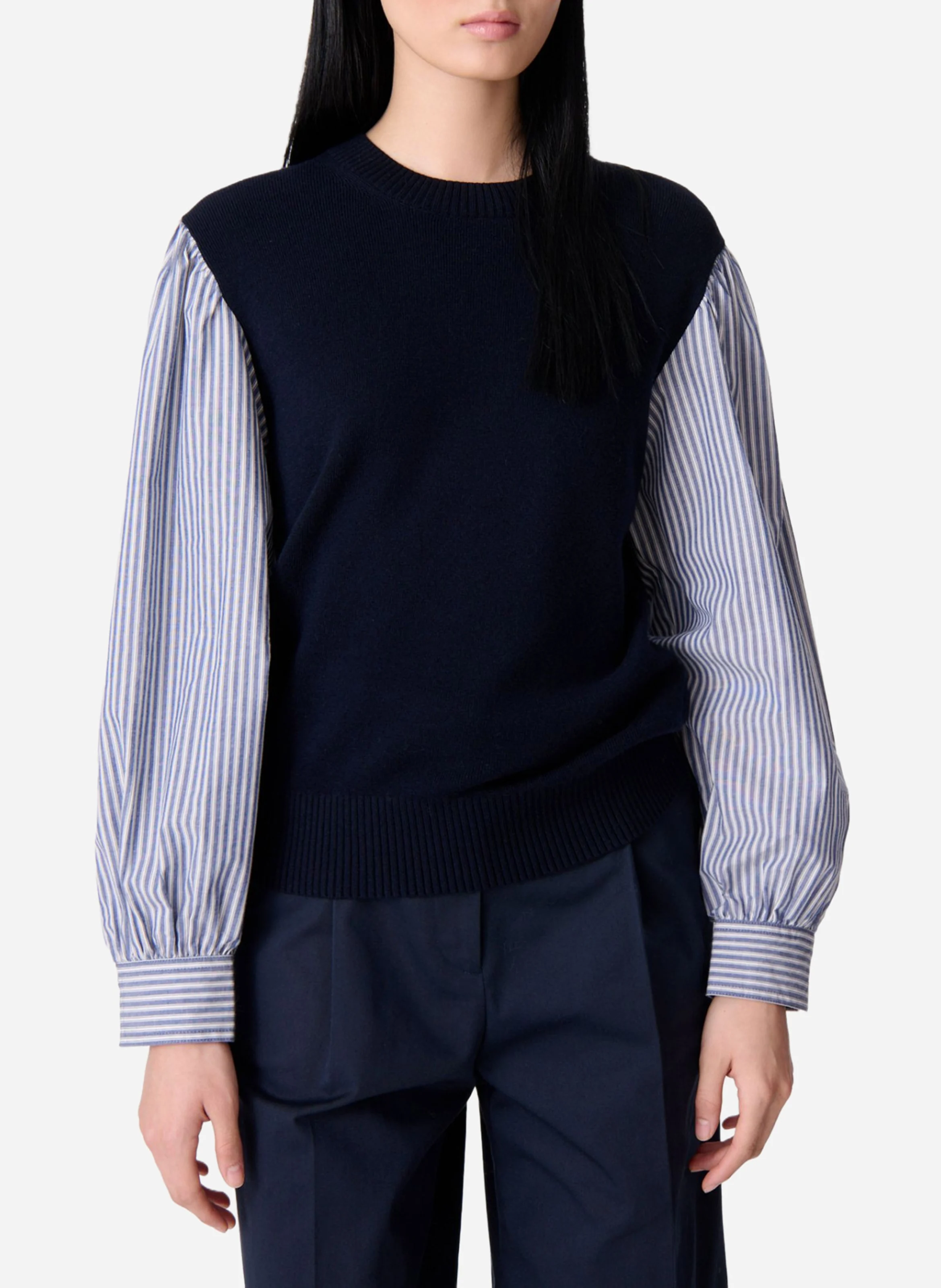 ELEKTRA - Pull sans manches combiné avec chemise rayée| Bleu