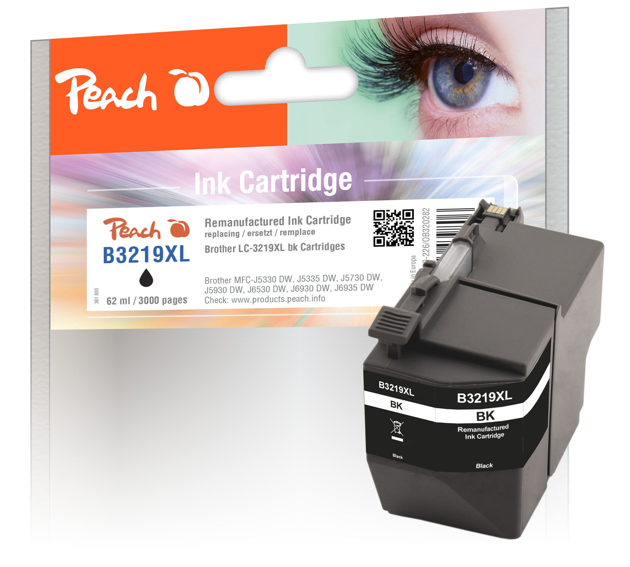 Peach B3219 XLBK Druckerpatrone XL bk ersetzt Brother LC-3219XLBK für z.B. Brother MFCJ 5730 DW, Brother MFCJ 5330 DW, Brother MFCJ 5335 DW (wiederaufbereitet)