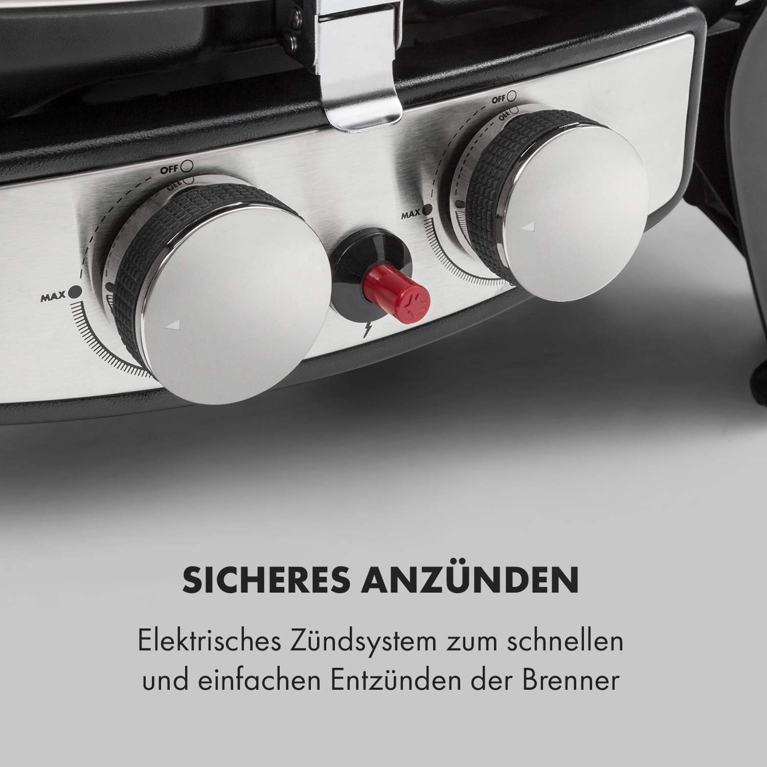 Klarstein Parforce Duo Gasgrill BBQ-Gasgrill mit 4,4kW - 2 Brenner, bis 300 °C, Gastyp: Butan/Propan, Edelstahl, 15000 BTU, elektrische Zündung, 50 x 39 cm große Grillfläche, Deckel, schwarz