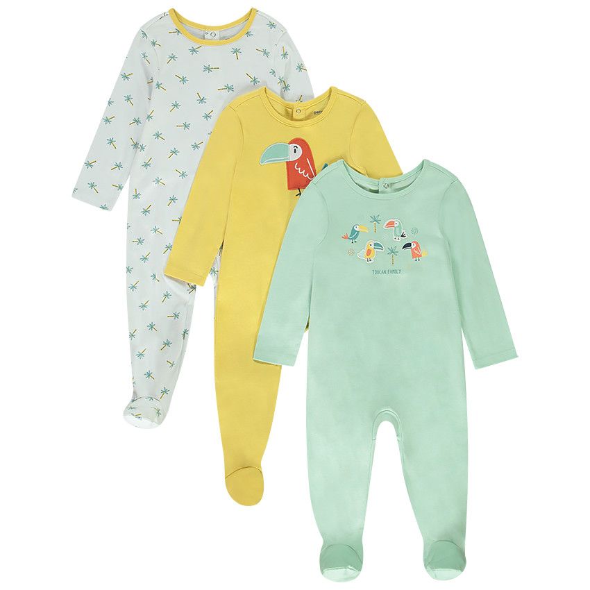 Lot de 3 dors bien en jersey imprimé toucans pour bébé garçon - Jaune
