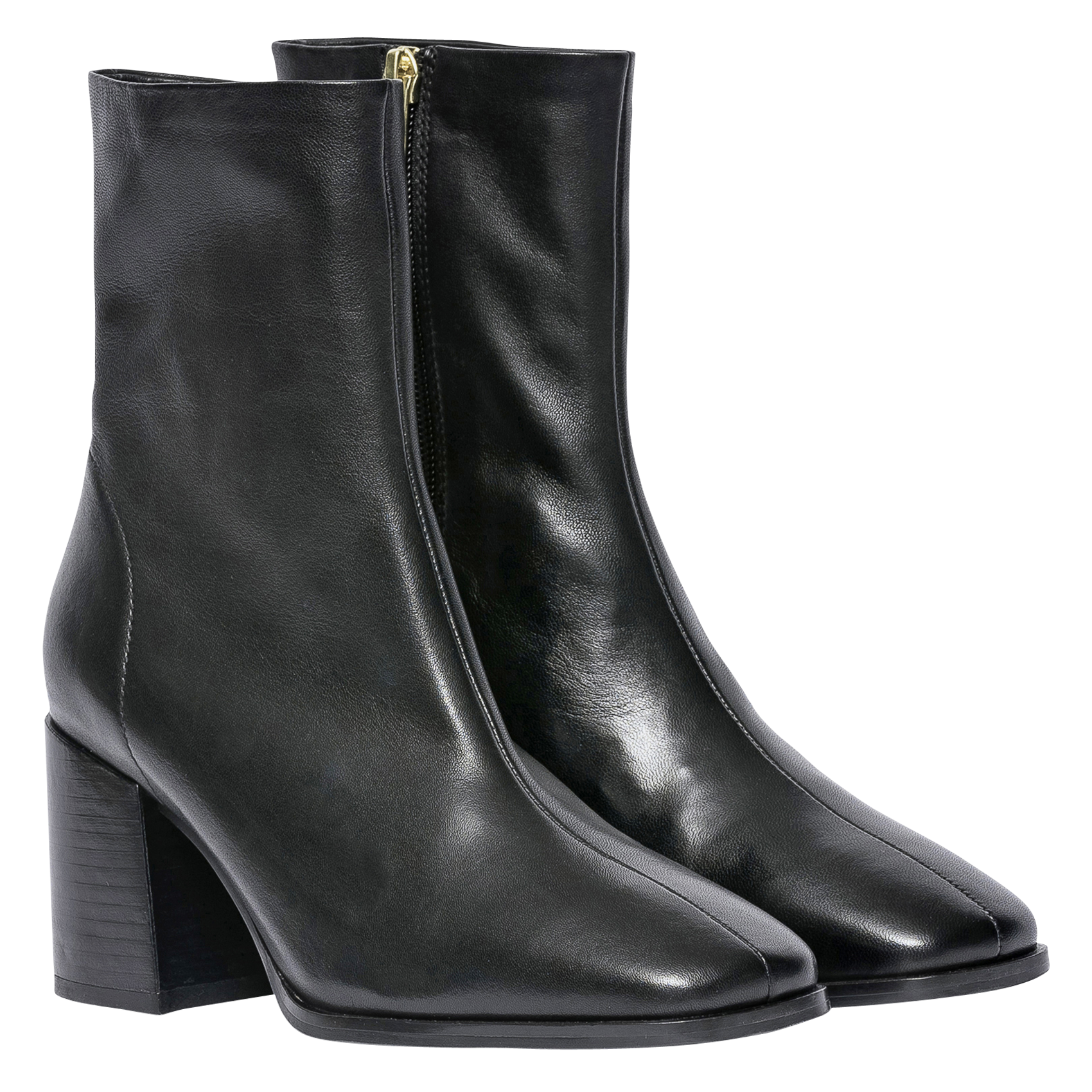 ELMA - Boots en cuir lisse noir avec large talon | Noir