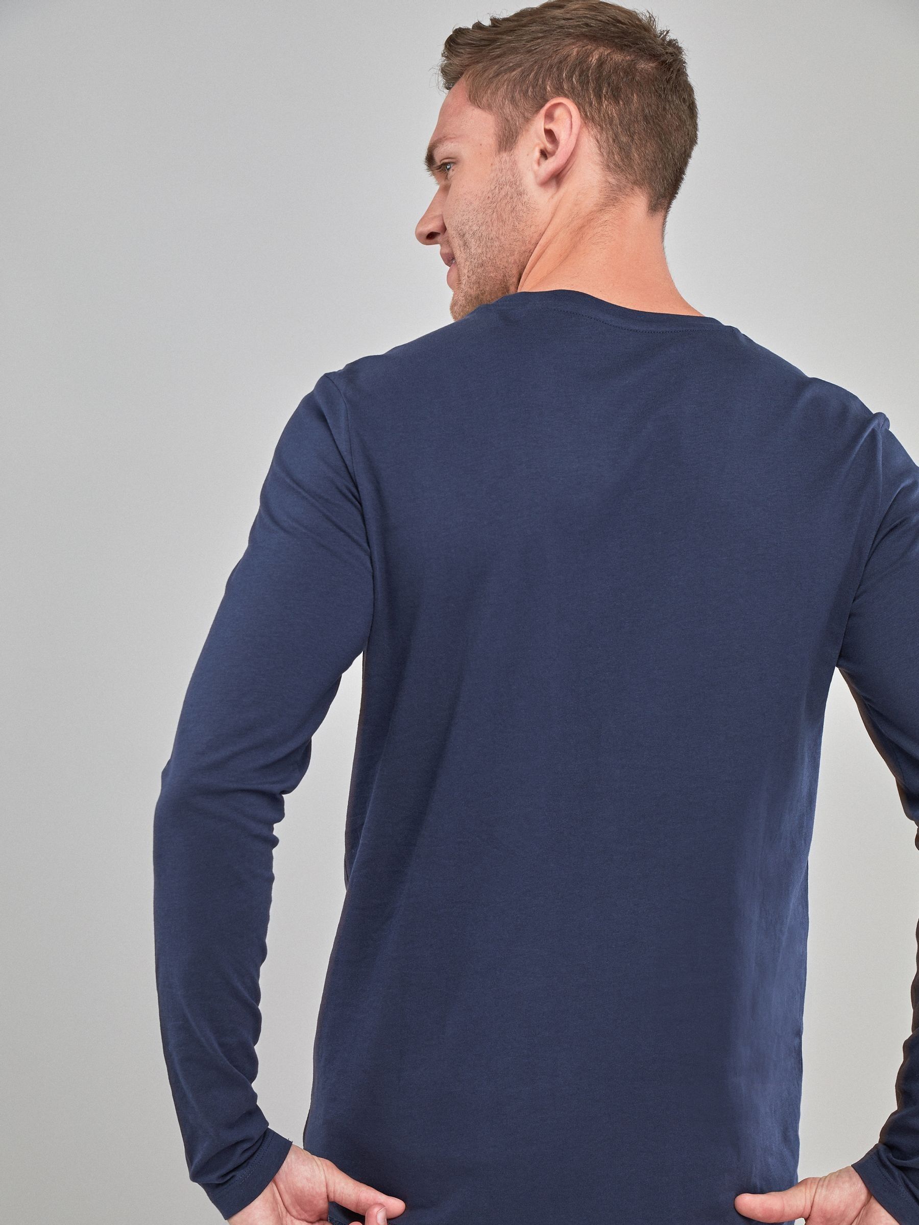 Donkerblauw - Normale Pasvorm - T-shirt met lange mouwen en ronde hals