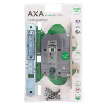 AXA veiligheidsslot 7421 met haakschoot incl sluitkom pc55 rechte voorplaat rvs SKG**