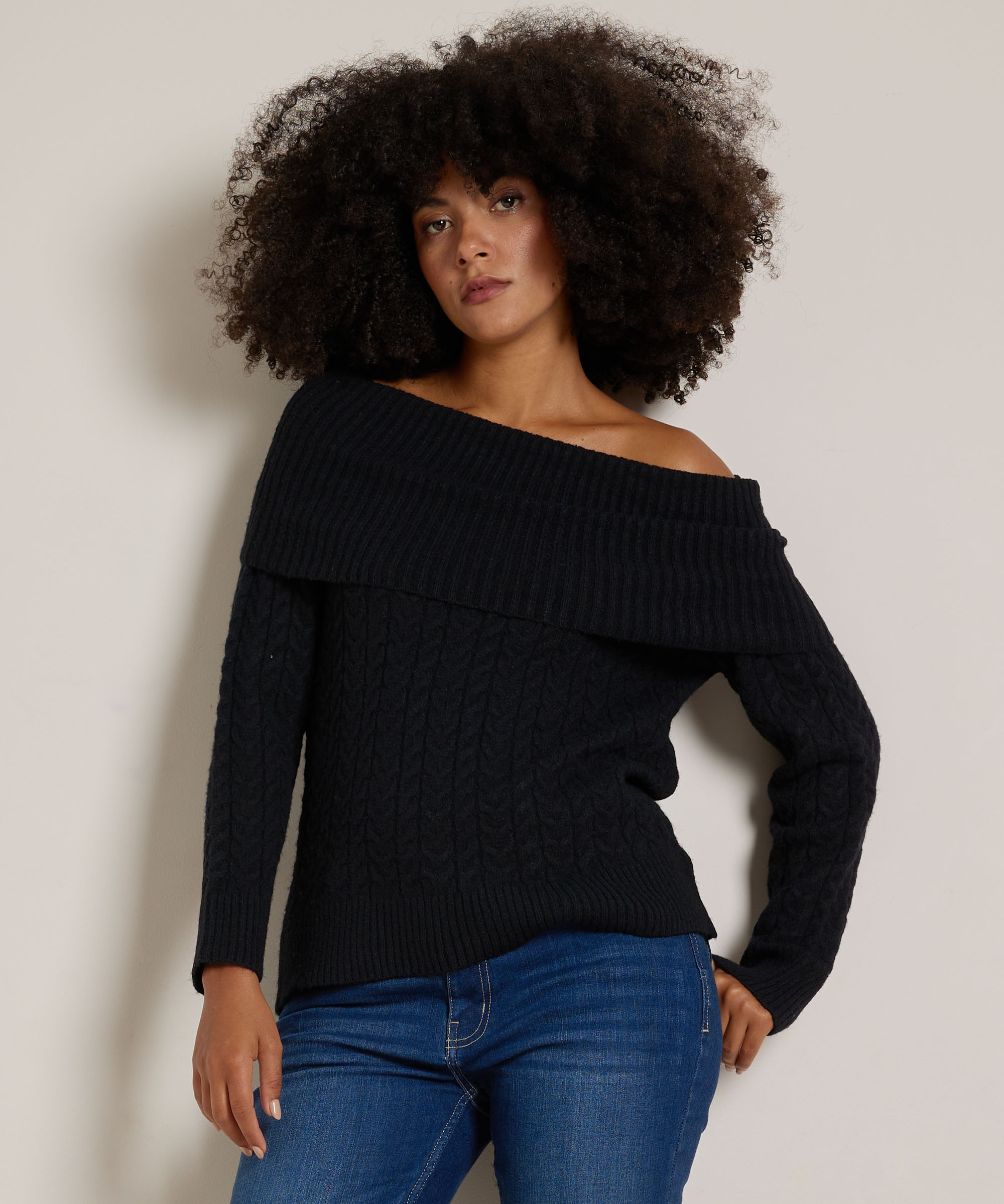 jacquard trui off-shoulder