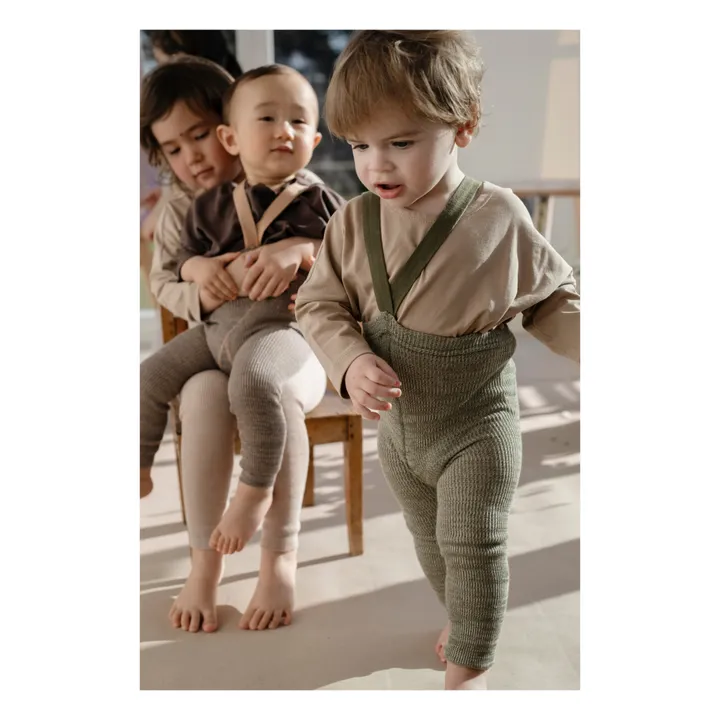 Silly Silas Collants à Bretelles Coton Bio Sans Pieds | Vert chiné