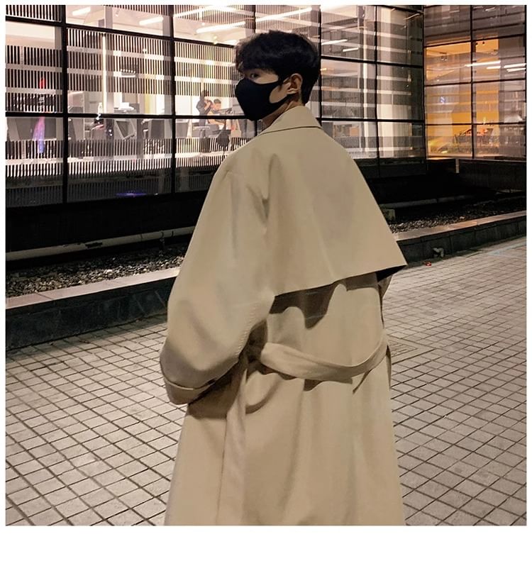 Diphon - Midi-trenchcoat met effen strikceintuur en dubbele rij knopen