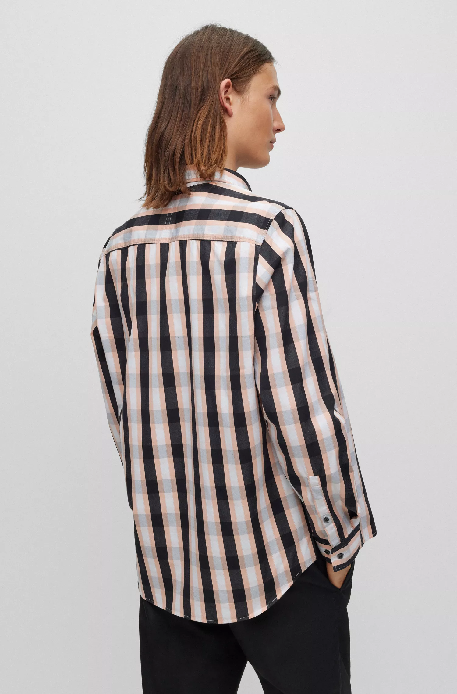 Camisa HUGO vermelha de modelagem relaxada em popeline de algodão xadrez.