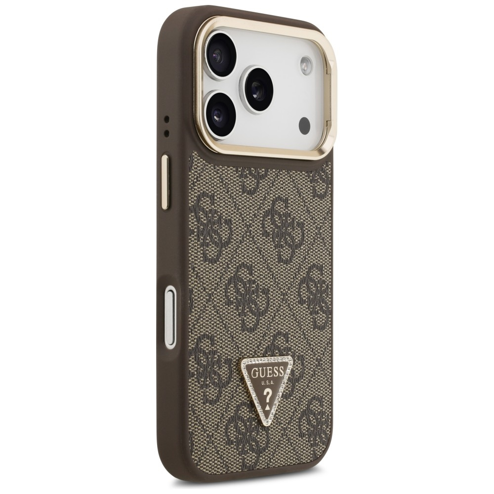 iPhone 17 Pro MagSafe Leder Hardcase Hülle 4G Triangle Logo & Stand Camera (GUHMP17LPCS4GPTW) - Braun