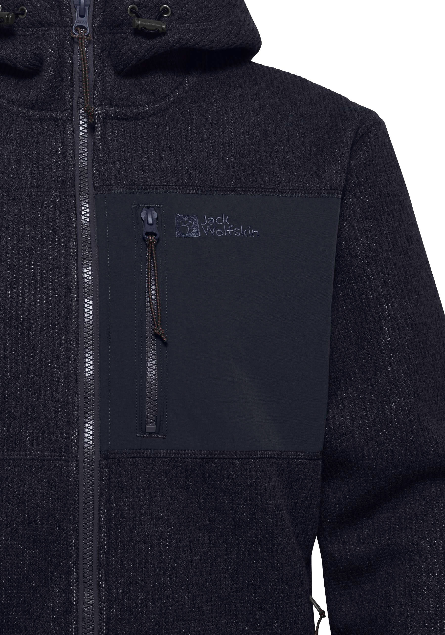 Jack Wolfskin Strickfleecejacke »KAMINFEUER« mit Kapuze Wärmend, atmungsaktiv, Übergangsjacke
