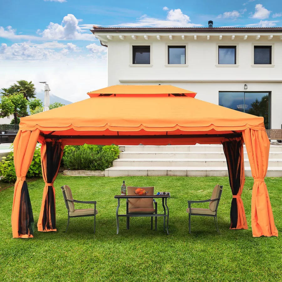 Outsunny Gartenpavillon mit Doppeldach schwarz, orange