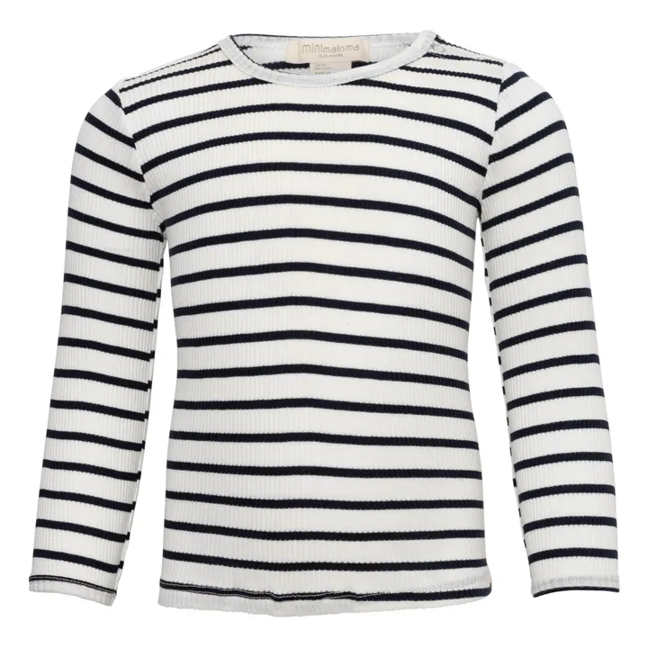 Minimalisma T-Shirt Côtelé Coton et Soie Rayé Bogense | Bleu