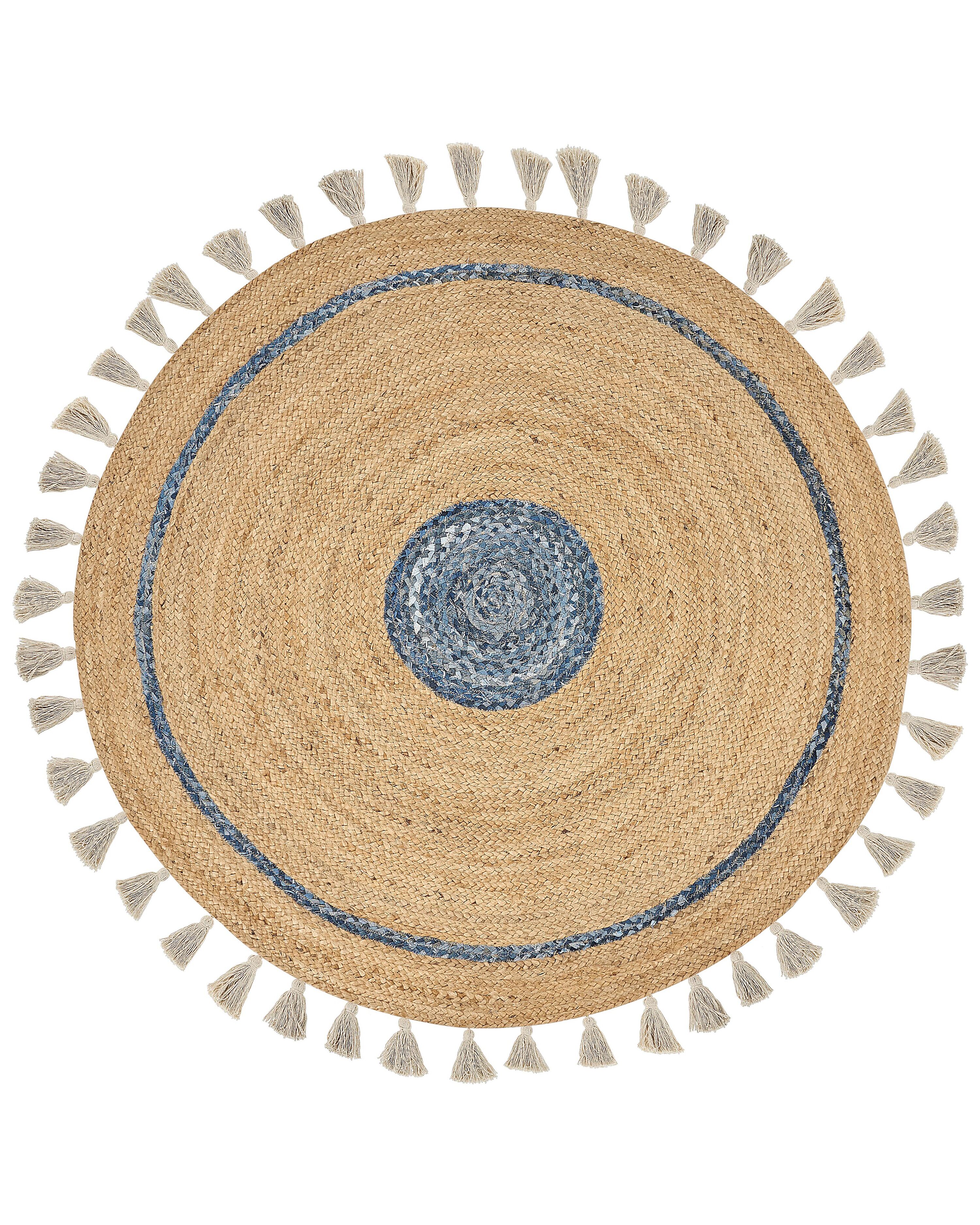 Vloerkleed OBAKOY Blauw ø 140 cm Jute