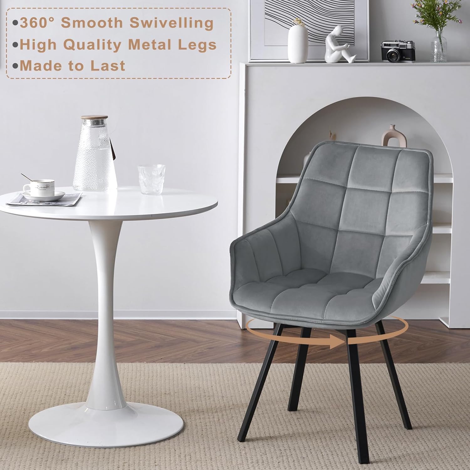 EUGAD Esszimmerstühle 4er Set drehbar, für Esszimmer Wohnzimmer, Bequeme Küchenstühle mit Armlehnen, Rückenlehne, Metallbeinen, modern, Dunkelgrau