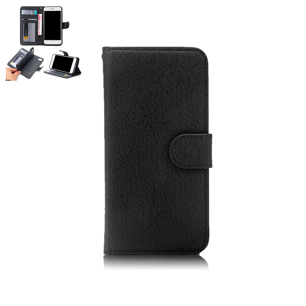 iPhone SE (2022/2020) / 8 / 7 Leder Tasche mit Kartenfächer   Magnetische Schutzhülle - Schwarz