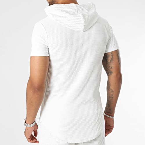 Ensemble Tee Shirt Capuche Et Short Jogging Blanc
