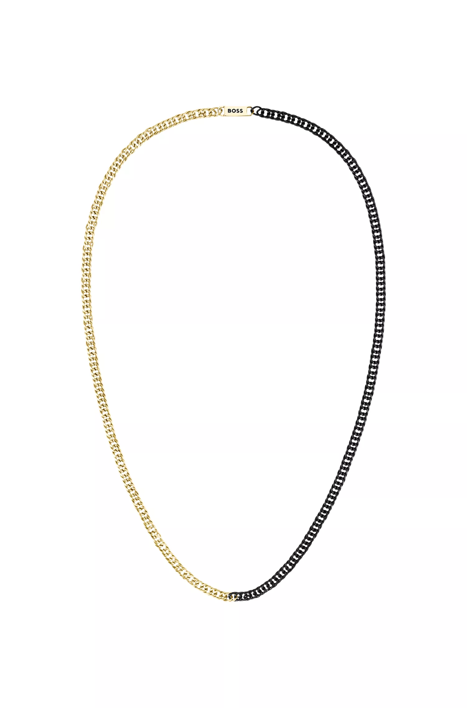 Colar BOSS Orange-Chain em tons de preto e dourado.