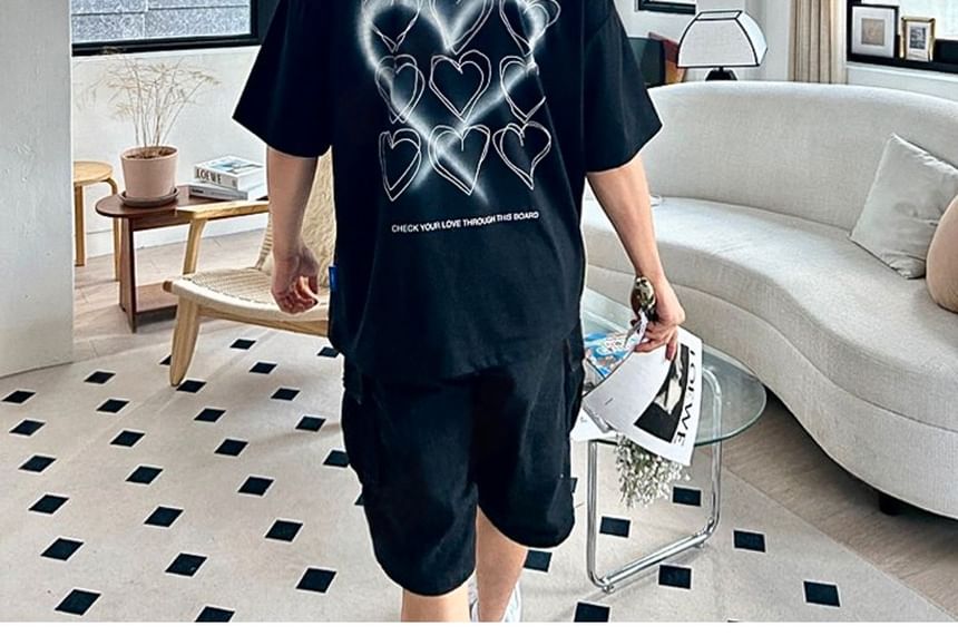 SeoulPop - T-shirt met korte mouwen en hartprint, losvallend