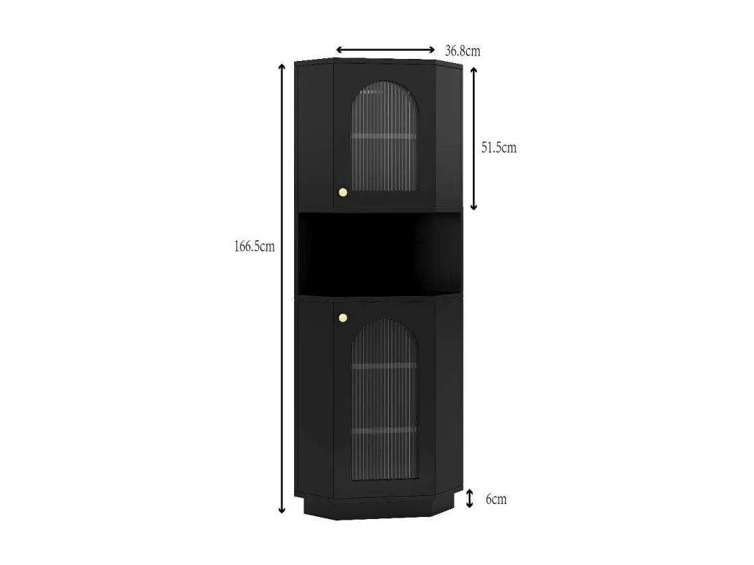 Colone d'angle de salle de bain - avec 2 portes - avec LED - étagères réglables - Noir