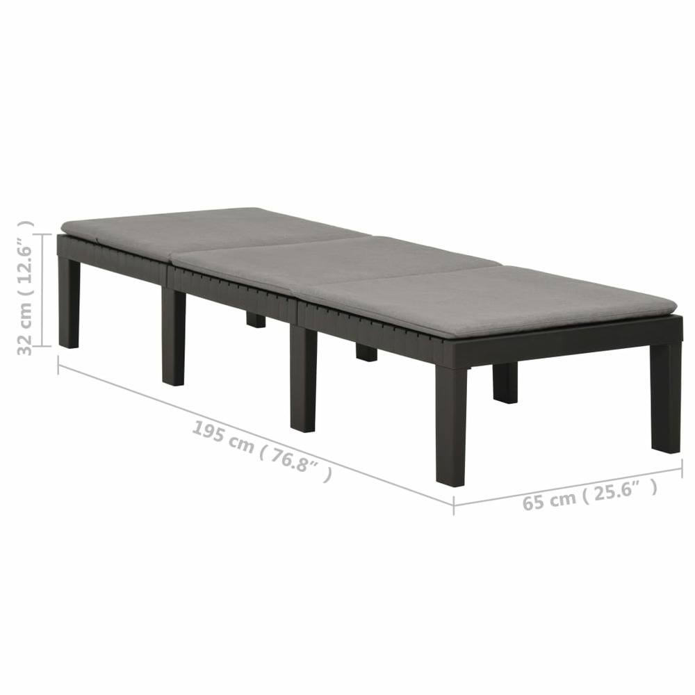 Transat chaise longue bain de soleil lit de jardin terrasse meuble d'extérieur avec coussin plastique anthracite