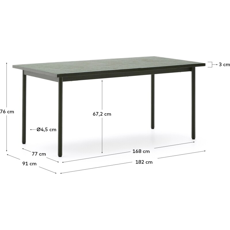 Table d’extérieur Maurina en acier galvanisé vert et céramique verte 182 x 91 cm
