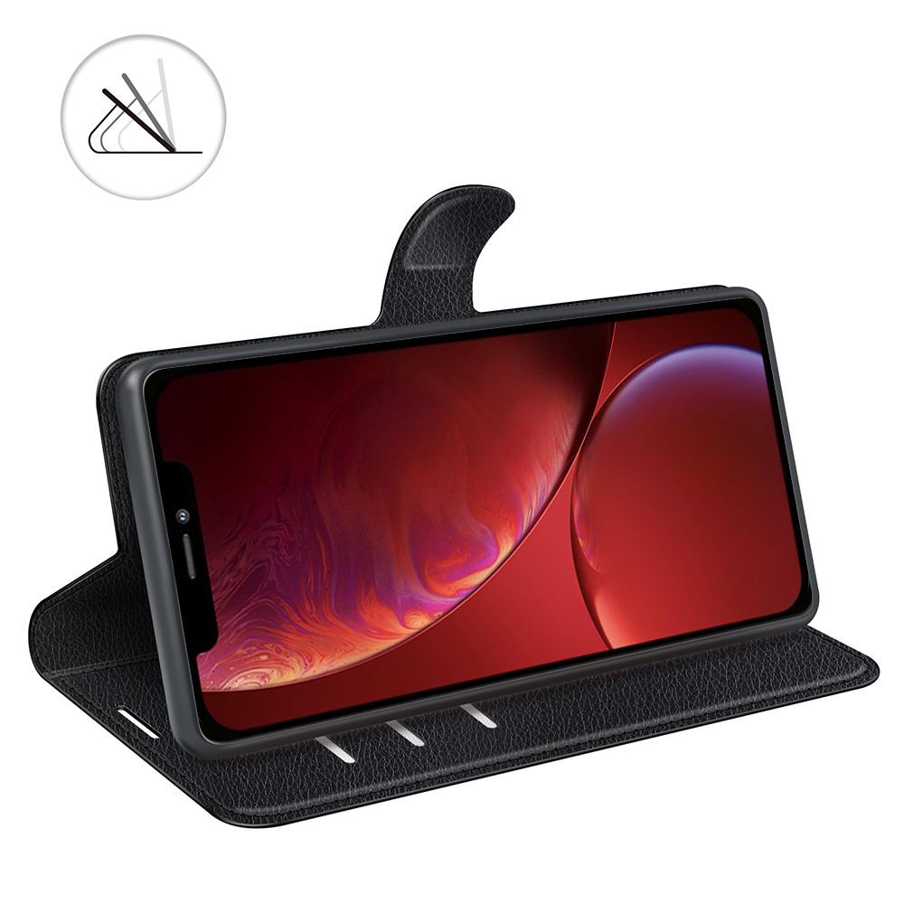 iPhone 13 Leder Tasche Flip Cover Litchi Look - Schwarz