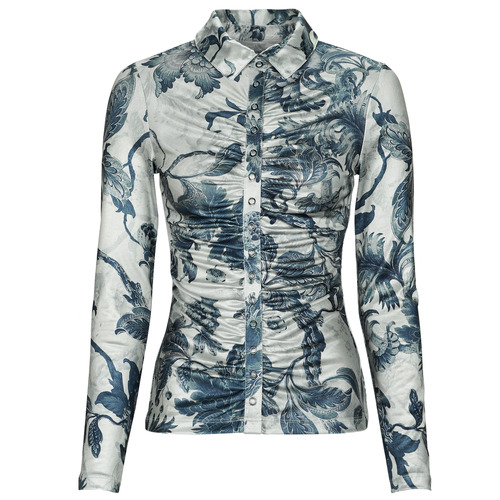 Guess - LS SHIRRED SNAP MILANA TOP - Bleu