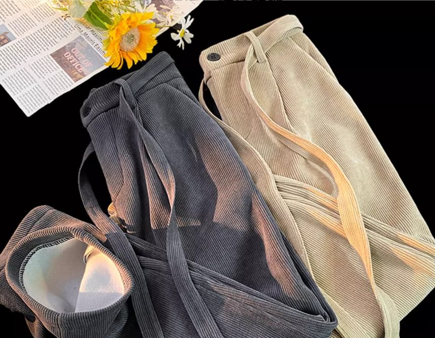 emeisa - Elastische taille, fleecegevoerde corduroy broek met wijde pijpen
