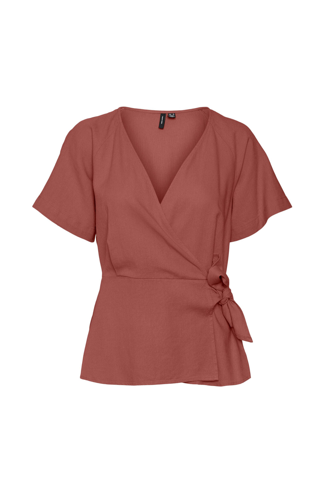 Blusa de manga curta com decote em V transpassado - Vermelha