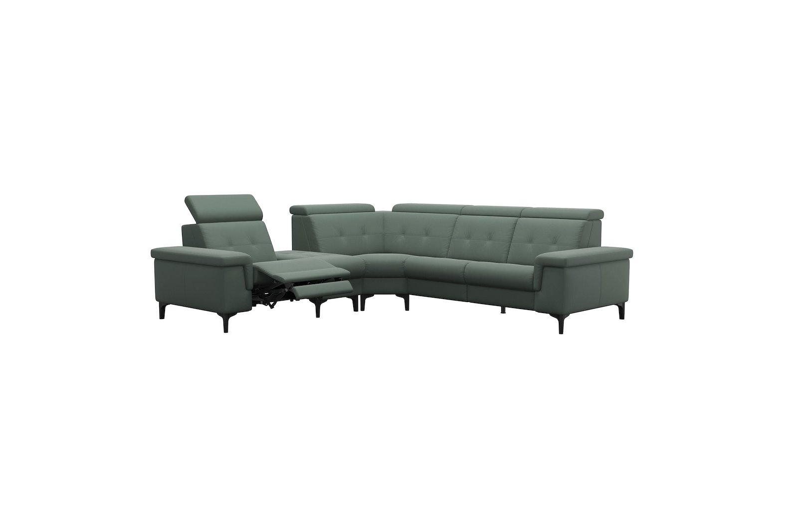 Anna C12 hjørnesofa (PCenterCMM) Hud Paloma Sage Green med A2 arm og polerte organiske sort alu ben, 14 cm. (Power-Center-CornerManual-Manual)