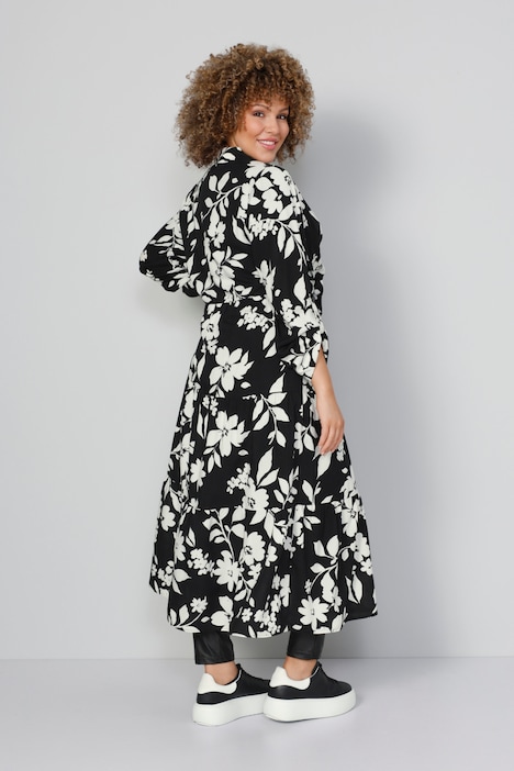 Maxikleid, floraler Druck, Langarm mit TurnUp