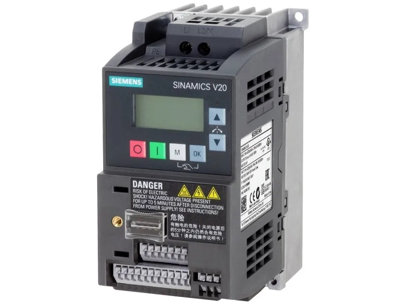 SINAMICS V20 1AC200-240V -10/ 10% 47-63HZ mærkestrøm 0,75KW / 1HP, str:FSAB 68x142x128(WXHXD), Integ