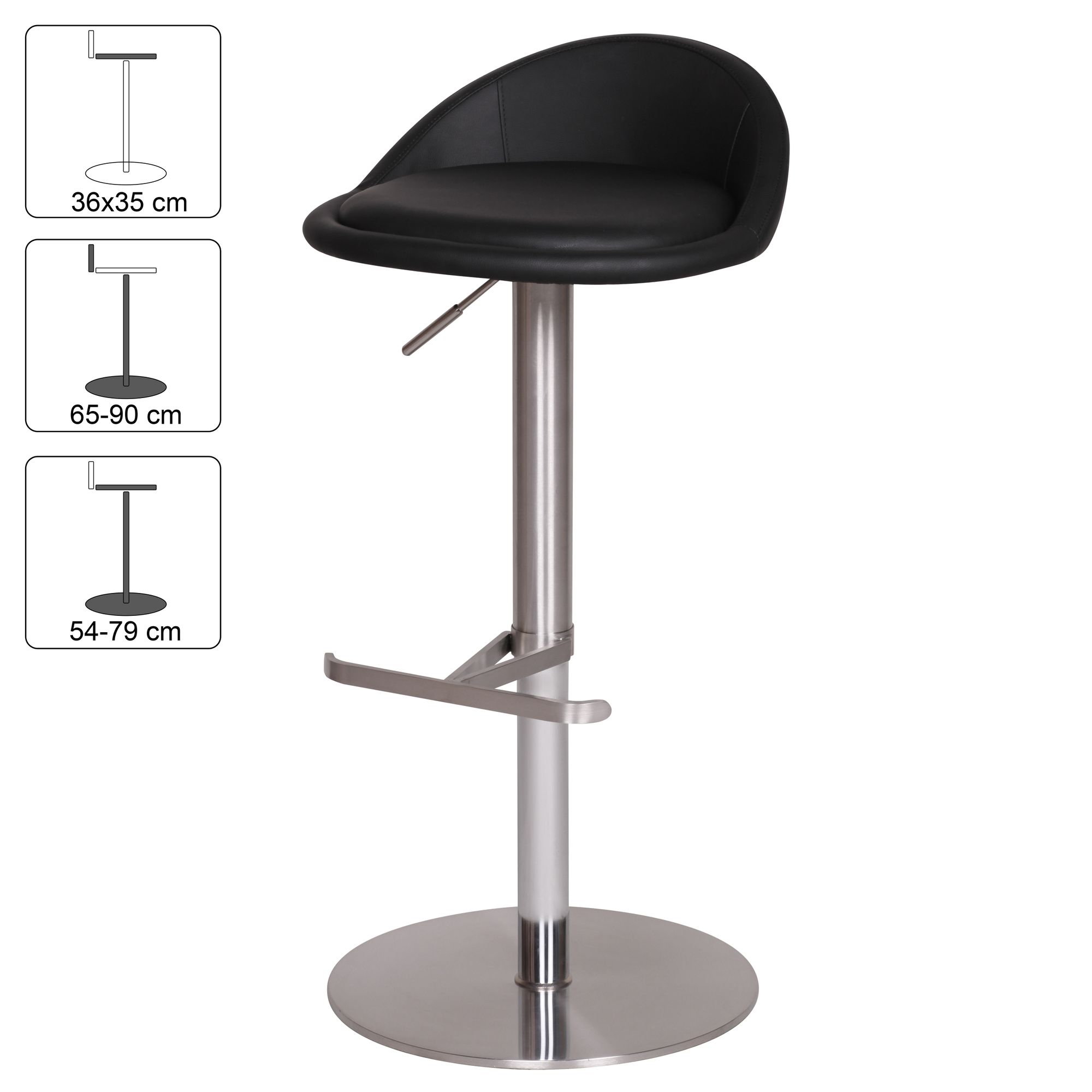 KADIMA DESIGN Barhocker DONAU, höhenverstellbar, halbrunde Rückenlehne, Edelstahl, max. 110 kg Belastung