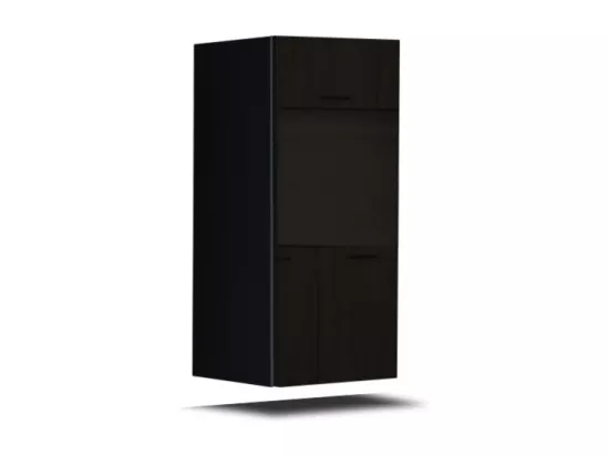 Ensemble de meubles de salon noir suspendus collection CEPTO VI 256cm, 7 portes, étagère murale blanche, leds, modulables.
