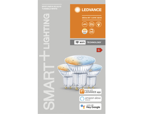 Ledvance Smart WIFI LED Reflectorlampen, dimbaar, PAR16/PAR51 GU10/5W (40W), mat, 350 lm, 2700-6500 K, warm wit-daglichtwit, 3 stuks