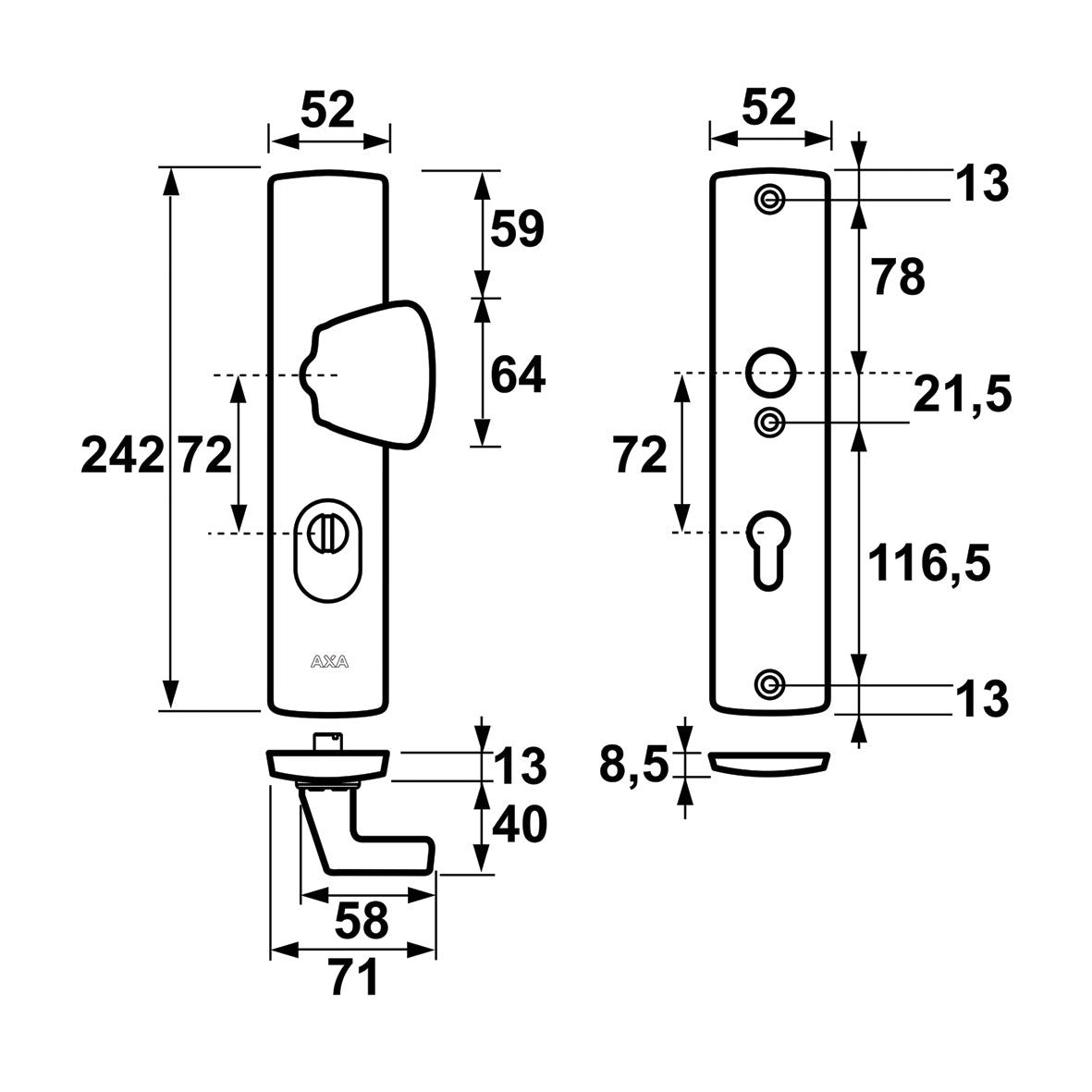 AXA 6665 Veiligheidsbeslag Curve Plus S-knop PC72 anti-kerntrek F1 - 6665-51-11/72