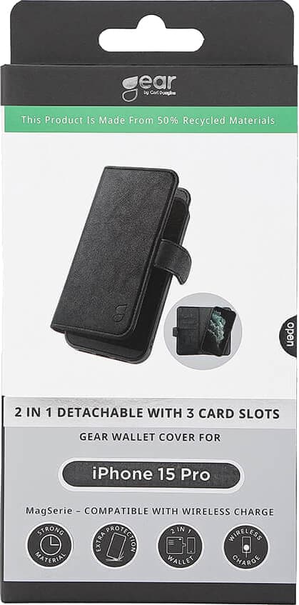 Gear 2-i-1 iPhone 15 Pro 3-kort pungetui (sort)