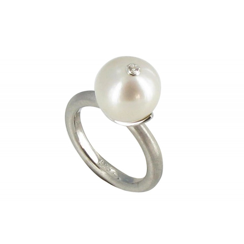 Bague Argent Rhodié Perle de Culture Blanche et son Strass