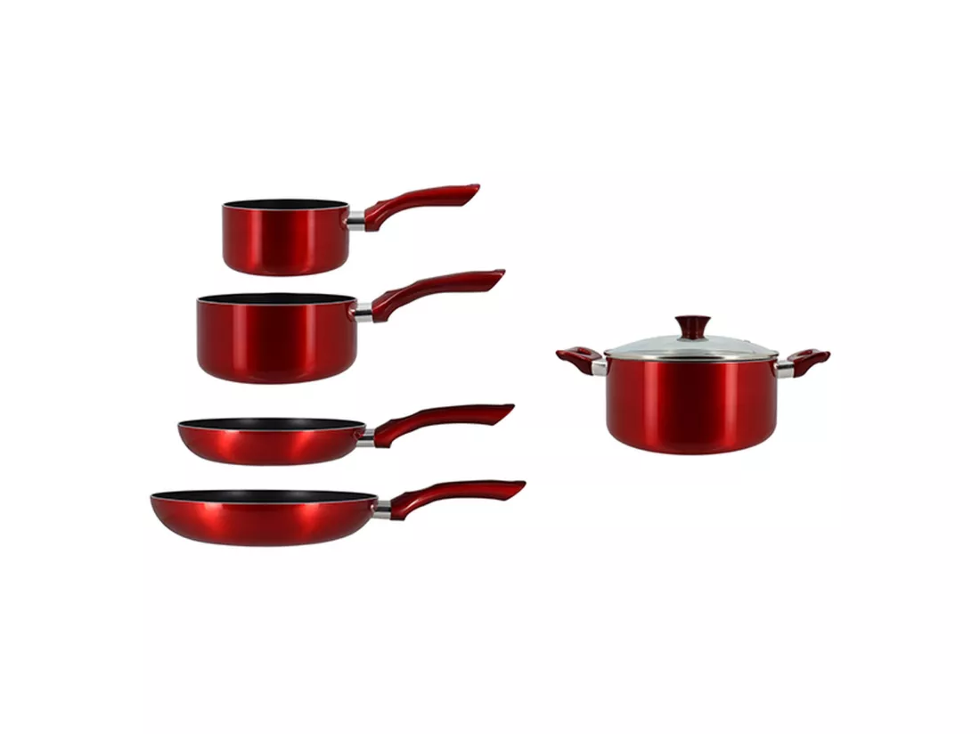 Menastyl - Set 6 Pieces Cerise Casserole Poele Faitout Induction En Aluminium