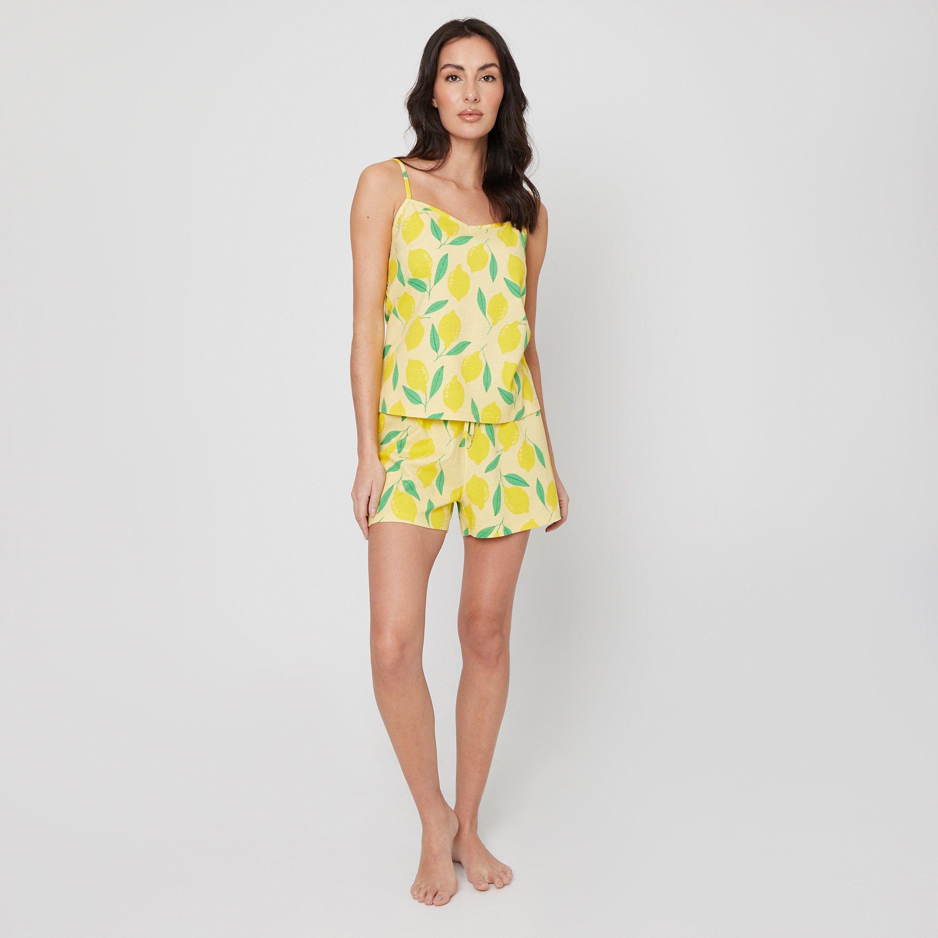 Be You Lemon Jersey Lemon Printed Cami Shortie Pyjama Set