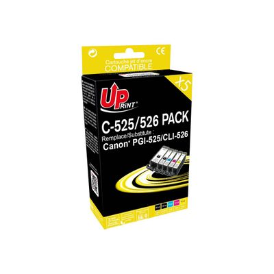 Cartouche compatible Canon PGI-525/CLI-526 - pack de 5 - noir x2, cyan, magenta, jaune - Uprint