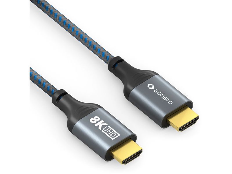 sonero Kabel 8K HDMI - HDMI, 2 m HDMI auf HDMI Kabel - 8K60 - grau/blau - 2.00m