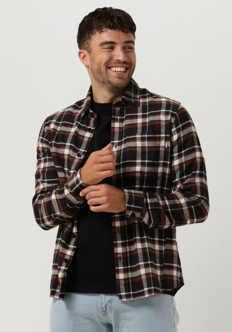 CAST IRON bruine cast iron casual overhemd long sleeve shirt brushed yarn dyed check